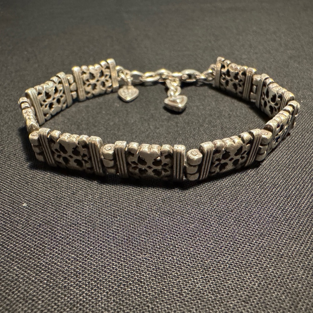 Brighton | Silver-tone Filigree Panel Link Bracelet with Heart Charm